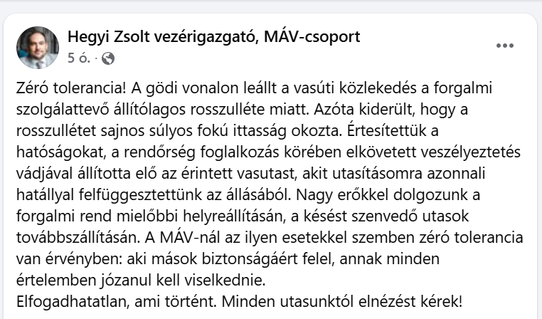 Részeg forgalmi szolgálattevő okozott vasúti káoszt Gödön: azonnali felfüggesztés és rendőrségi eljárás indult